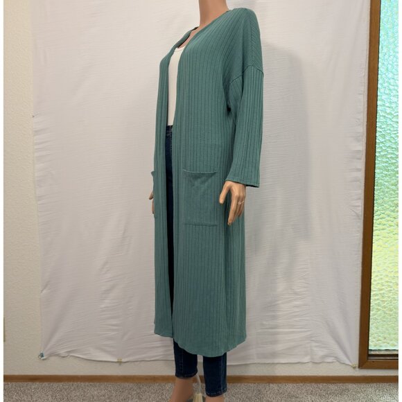 MNG Basics Ribbed Long Mint-Green Cardigan 3/4 Sleeve | Size 6 - Picture 2 of 8
